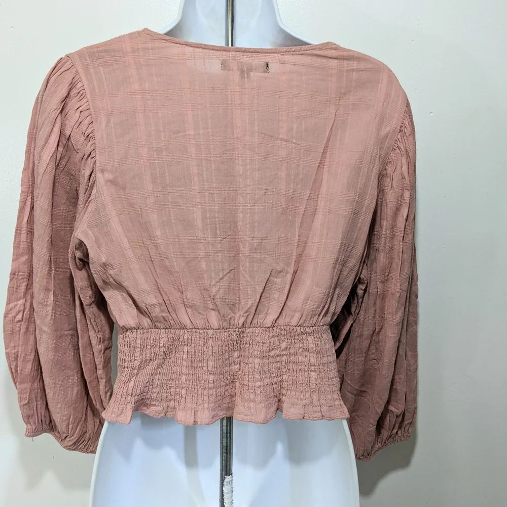 Trinity Smocked Waist Ballon Long Sleeve Top Blouse M 90s Y2K Whimsical #2800